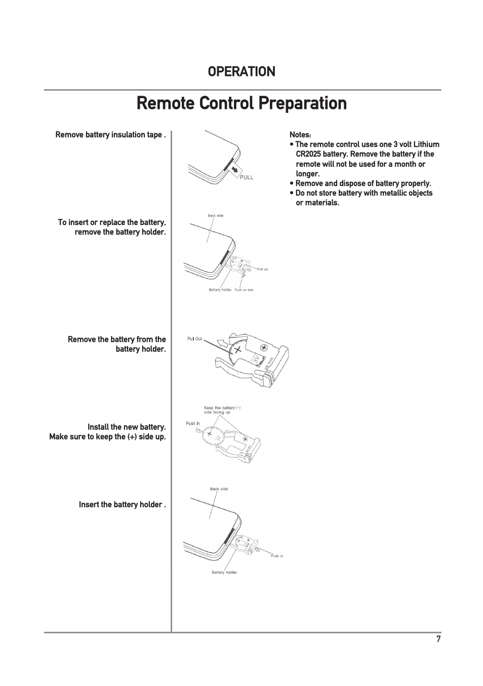 Remote control preparation, Operation | Dual Electronics DXV3D User Manual | Page 7 / 36