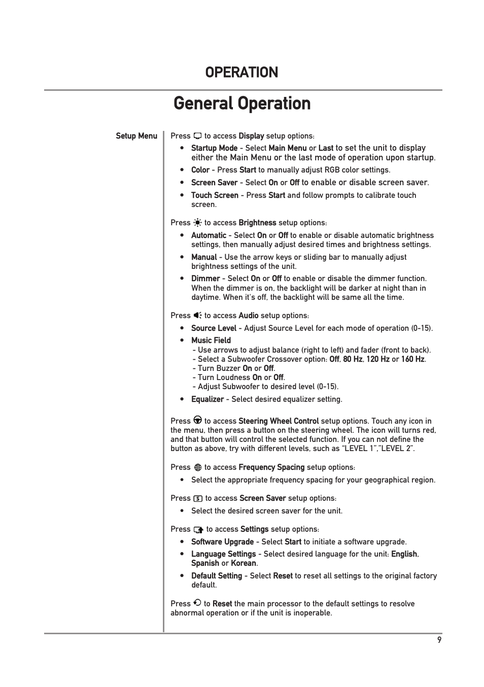 General operation, Operation | Dual Electronics DXV3D User Manual | Page 9 / 36