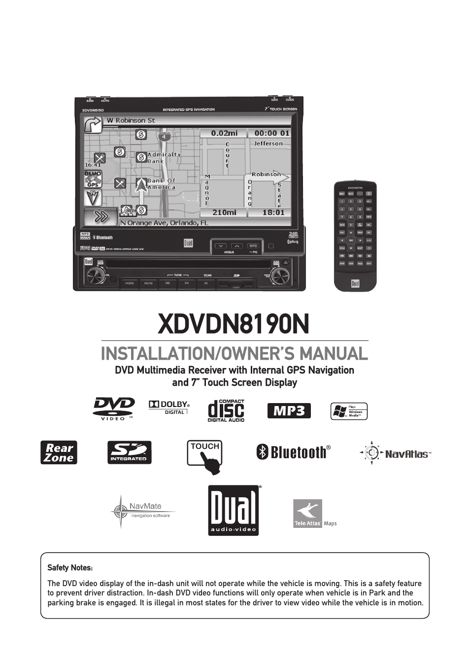 Dual Electronics XDVDN8190N User Manual | 84 pages
