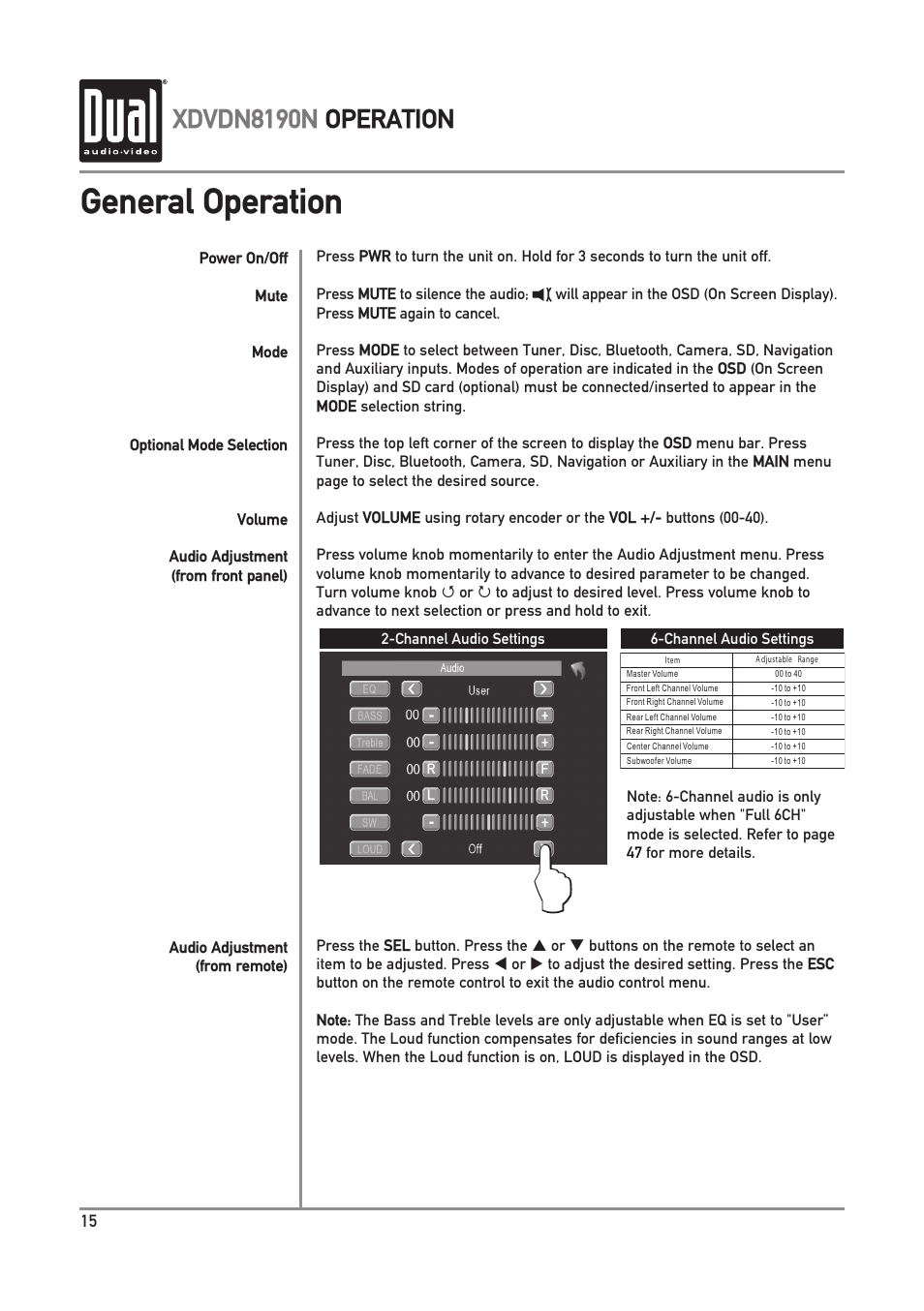 General operation, Xdvdn8190n operation | Dual Electronics XDVDN8190N User Manual | Page 16 / 84