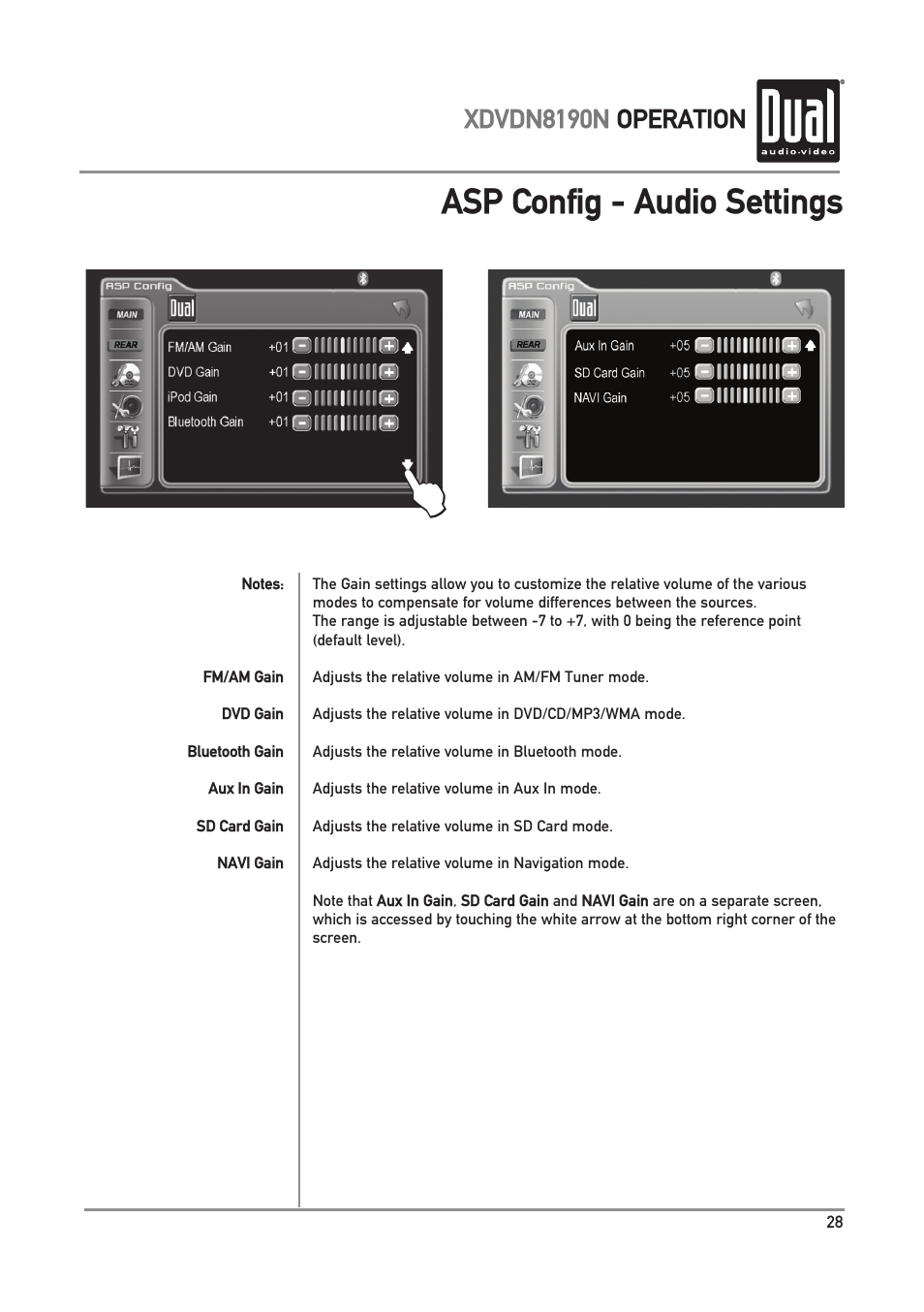 Asp config - audio settings, Xdvdn8190n operation | Dual Electronics XDVDN8190N User Manual | Page 29 / 84