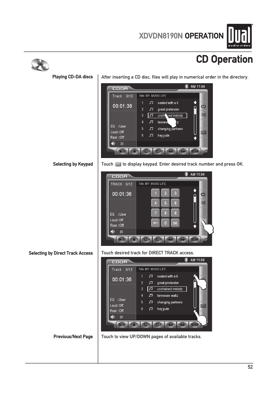 Cd operation | Dual Electronics XDVDN8190N User Manual | Page 53 / 84