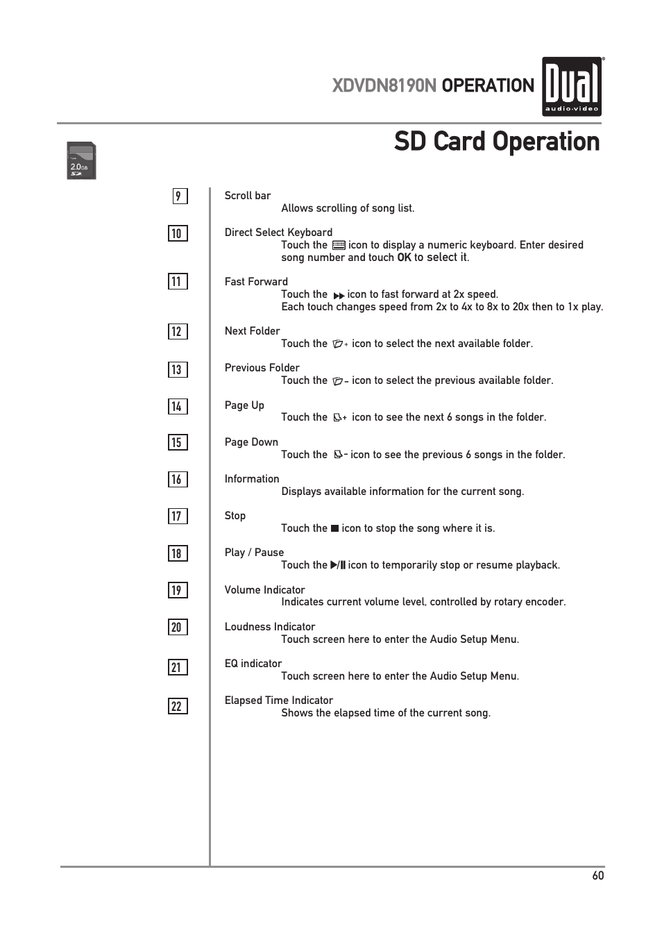 Sd card operation, Xdvdn8190n operation | Dual Electronics XDVDN8190N User Manual | Page 61 / 84