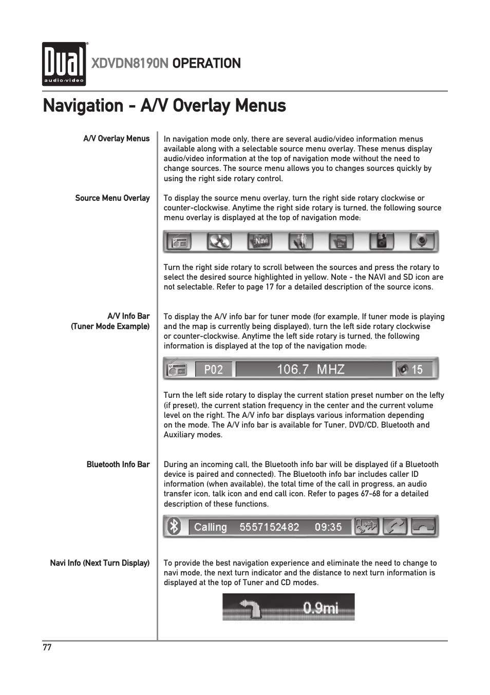 Navigation - a/v overlay menus, Xdvdn8190n operation | Dual Electronics XDVDN8190N User Manual | Page 78 / 84