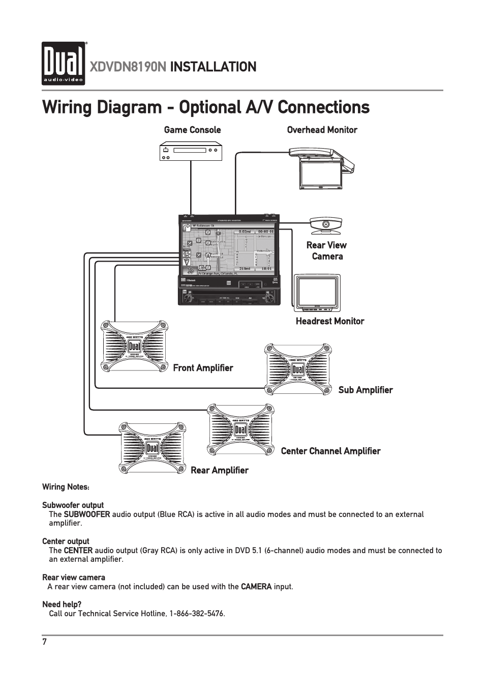 Wiring diagram - optional a/v connections, Xdvdn8190n installation | Dual Electronics XDVDN8190N User Manual | Page 8 / 84