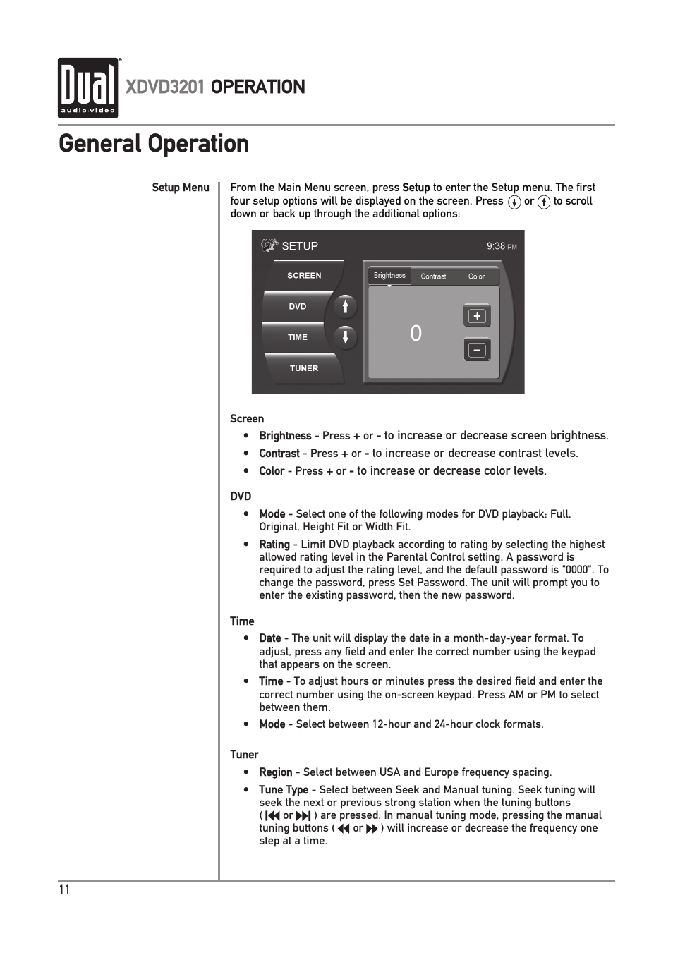 General operation, Xdvd3201 operation | Dual Electronics XDVD3201 User Manual | Page 12 / 40