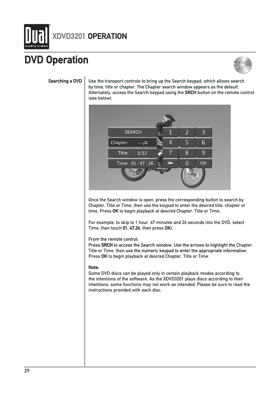 Dvd operation, Xdvd3201 operation | Dual Electronics XDVD3201 User Manual | Page 30 / 40