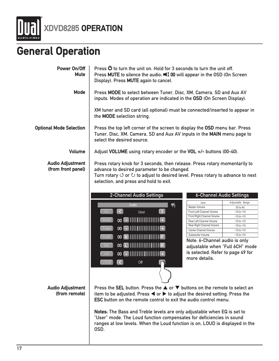 General operation, Xdvd8285 operation | Dual Electronics XDVD8285 User Manual | Page 18 / 88