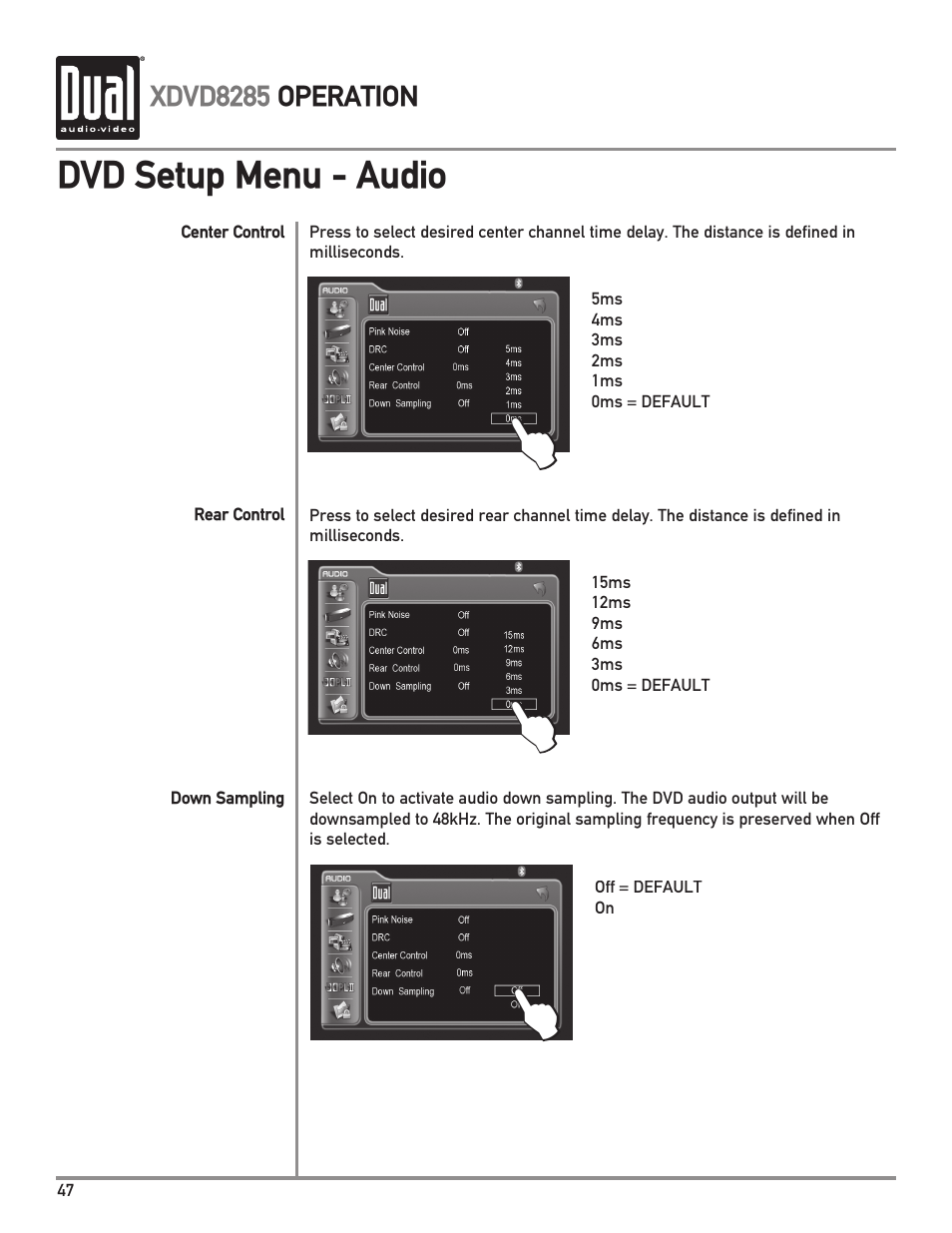 Dvd setup menu - audio | Dual Electronics XDVD8285 User Manual | Page 48 / 88