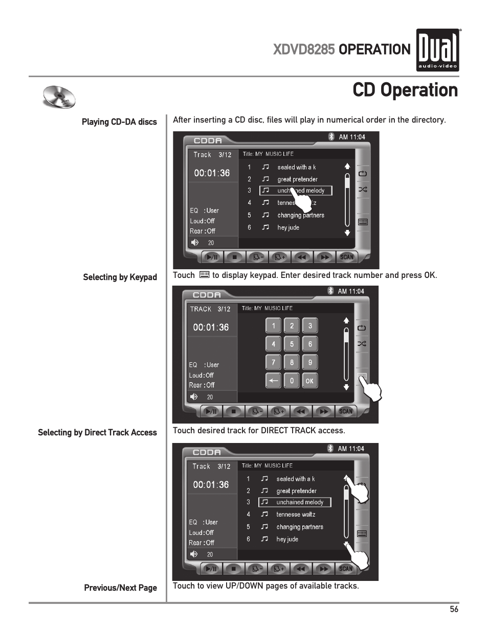 Cd operation | Dual Electronics XDVD8285 User Manual | Page 57 / 88