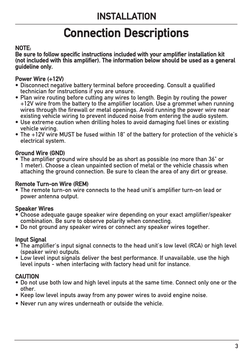 Connection descriptions, Installation | Dual Electronics DA560D User Manual | Page 3 / 12