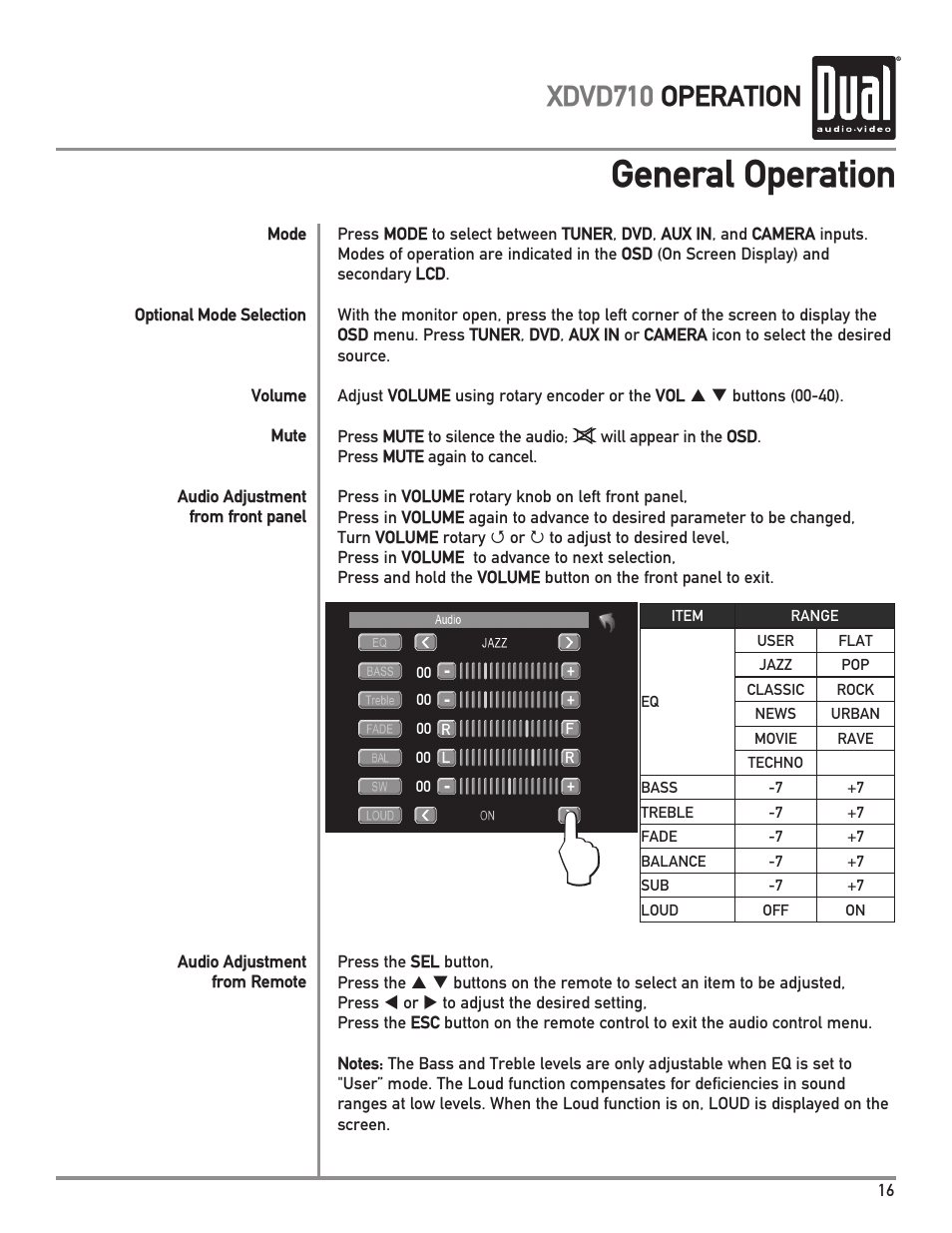General operation, Xdvd710 operation | Dual Electronics XDVD710 User Manual | Page 17 / 56