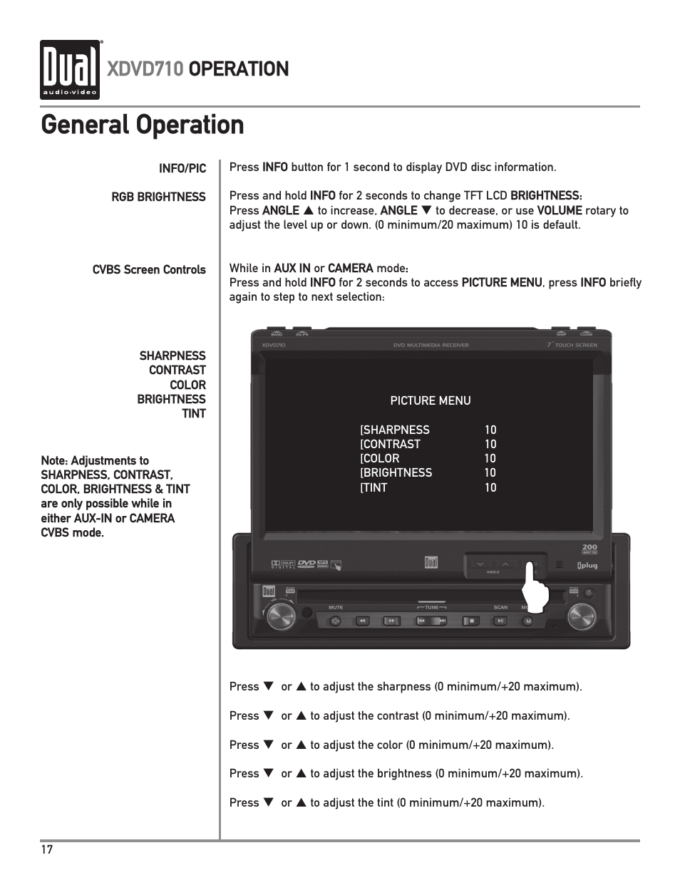 General operation, Xdvd710 operation | Dual Electronics XDVD710 User Manual | Page 18 / 56