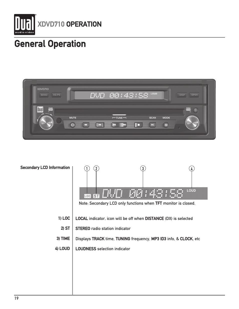 General operation, Xdvd710 operation | Dual Electronics XDVD710 User Manual | Page 20 / 56