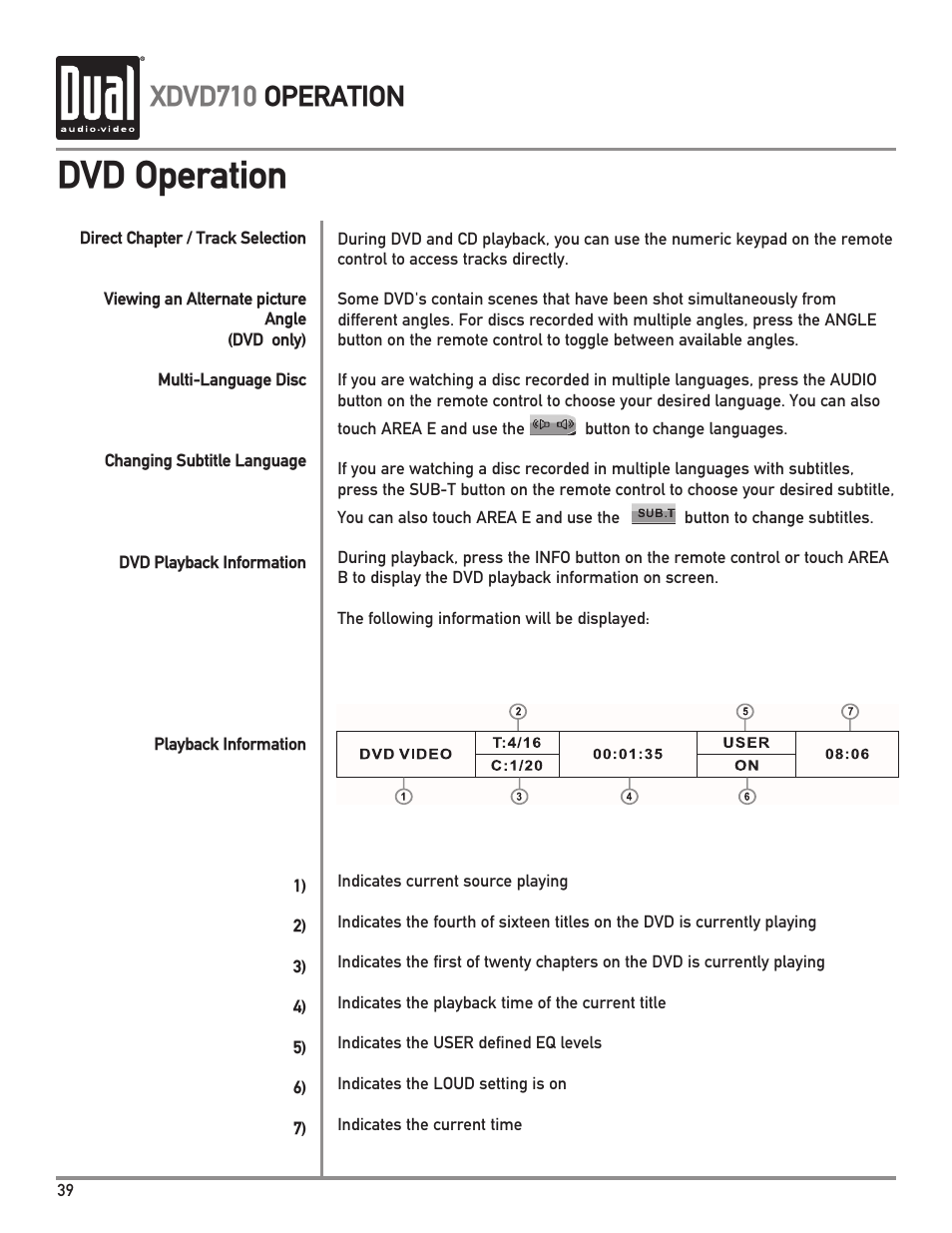 Dvd operation, Xdvd710 operation | Dual Electronics XDVD710 User Manual | Page 40 / 56