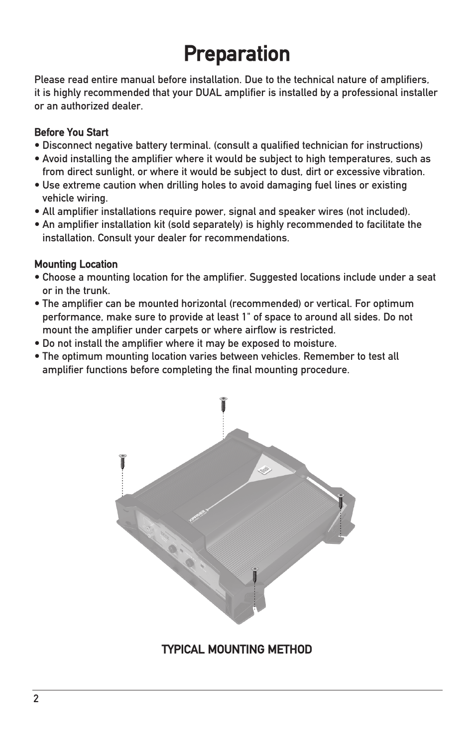 Preparation | Dual Electronics XPR540 User Manual | Page 2 / 12