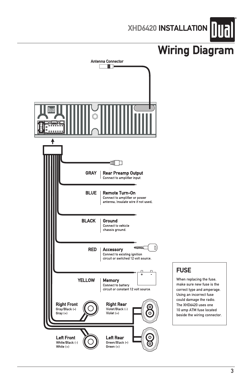 Wiring diagram | Dual Electronics XHD6420 User Manual | Page 3 / 20