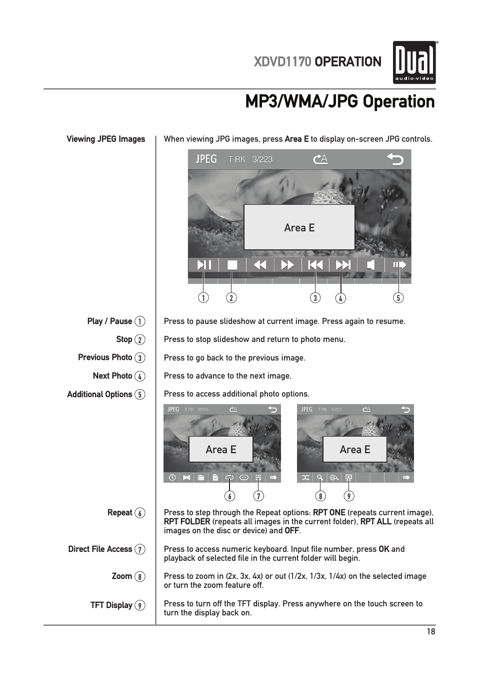 Mp3/wma/jpg operation, Xdvd1170 operation | Dual Electronics XDVD1170 User Manual | Page 19 / 34