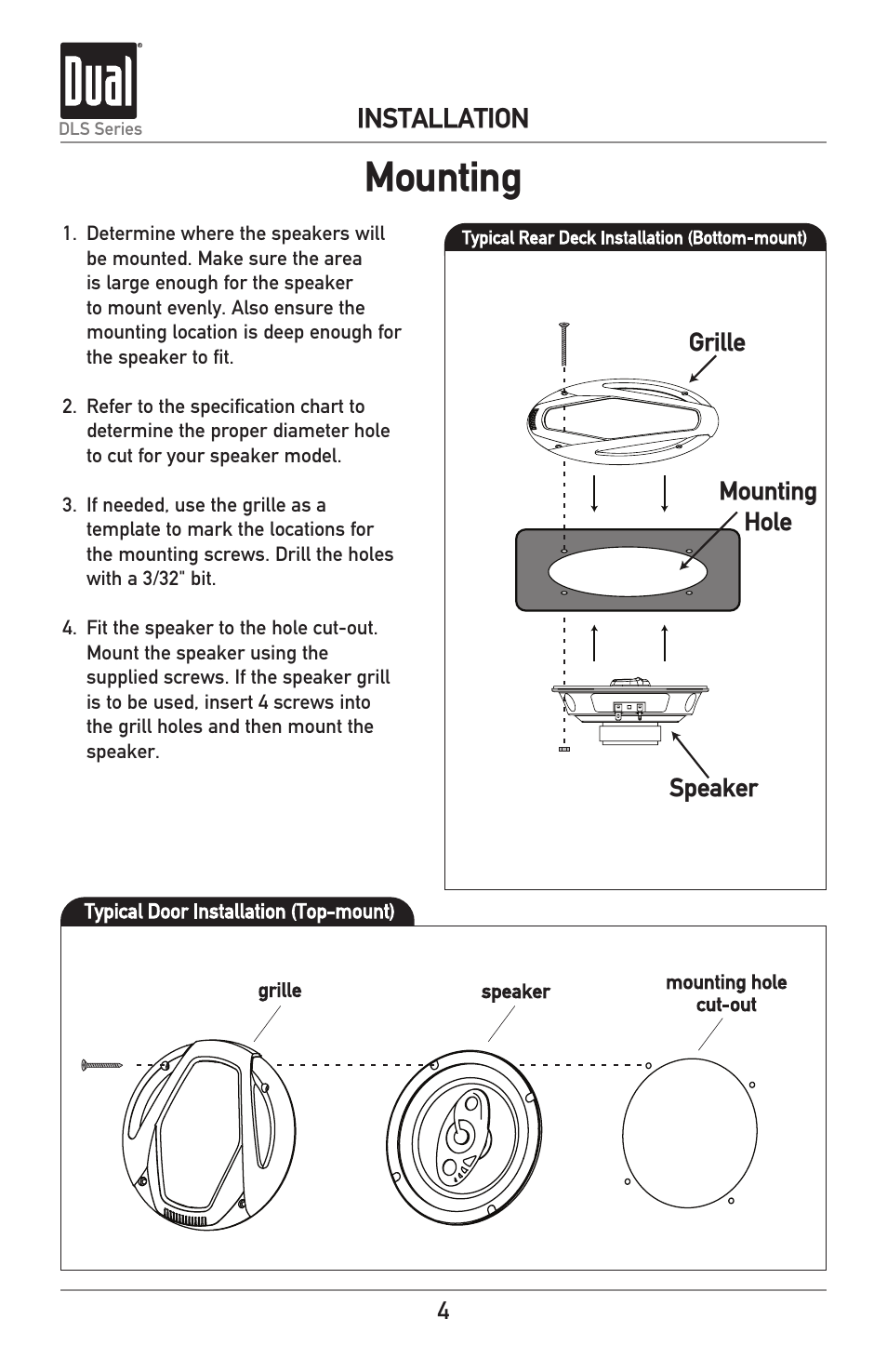 Mounting, Installation | Dual Electronics DLS Series new User Manual | Page 4 / 8