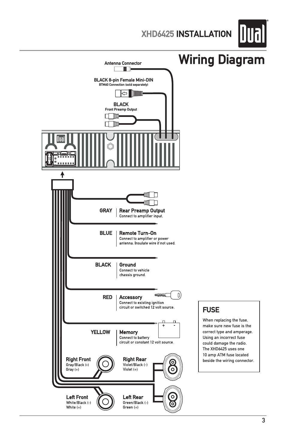 Wiring diagram, Xhd6425 installation | Dual Electronics XHD6425 User Manual | Page 3 / 28