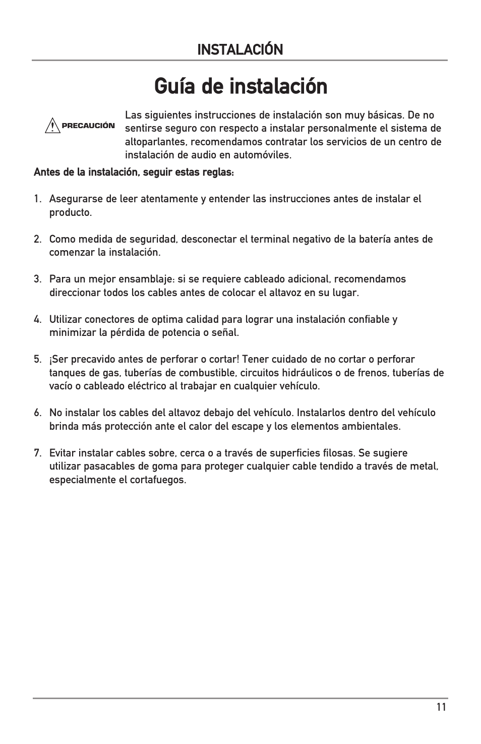 Guía de instalación, Instalación | Dual Electronics DS Series Subwoofers User Manual | Page 11 / 16