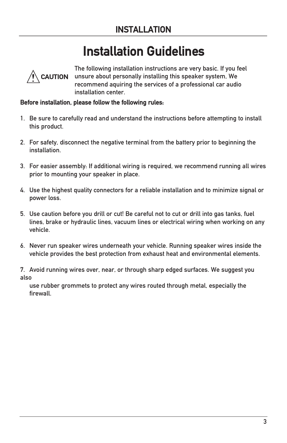 Installation guidelines, Installation | Dual Electronics DS Series Subwoofers User Manual | Page 3 / 16