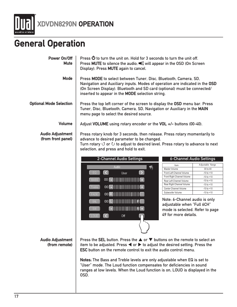 General operation, Xdvdn8290n operation | Dual Electronics XDVDN8290N User Manual | Page 18 / 88