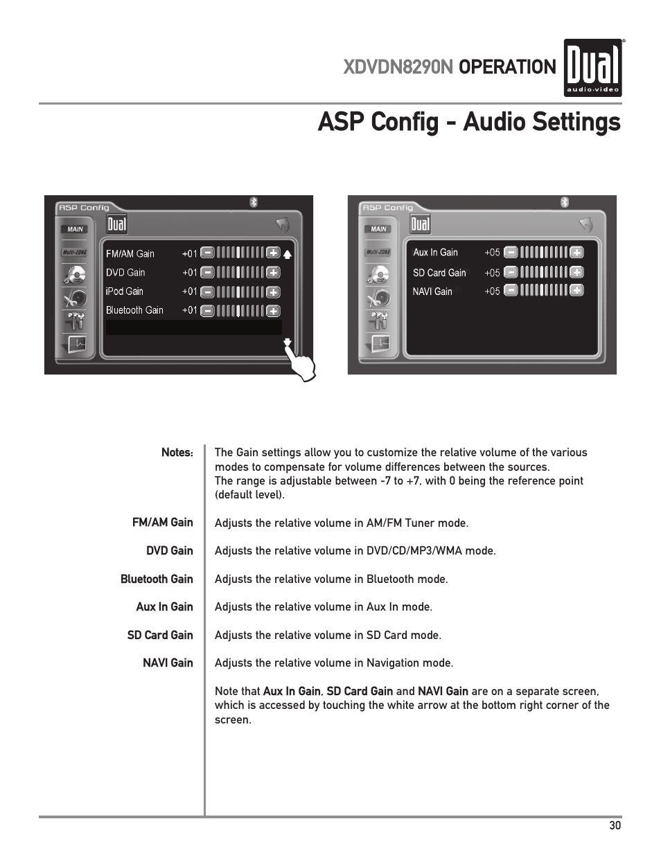 Asp config - audio settings, Xdvdn8290n operation | Dual Electronics XDVDN8290N User Manual | Page 31 / 88