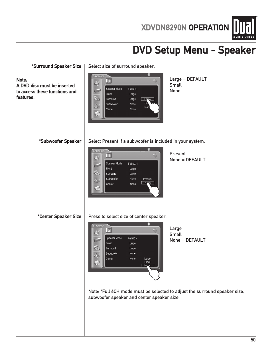 Dvd setup menu - speaker | Dual Electronics XDVDN8290N User Manual | Page 51 / 88