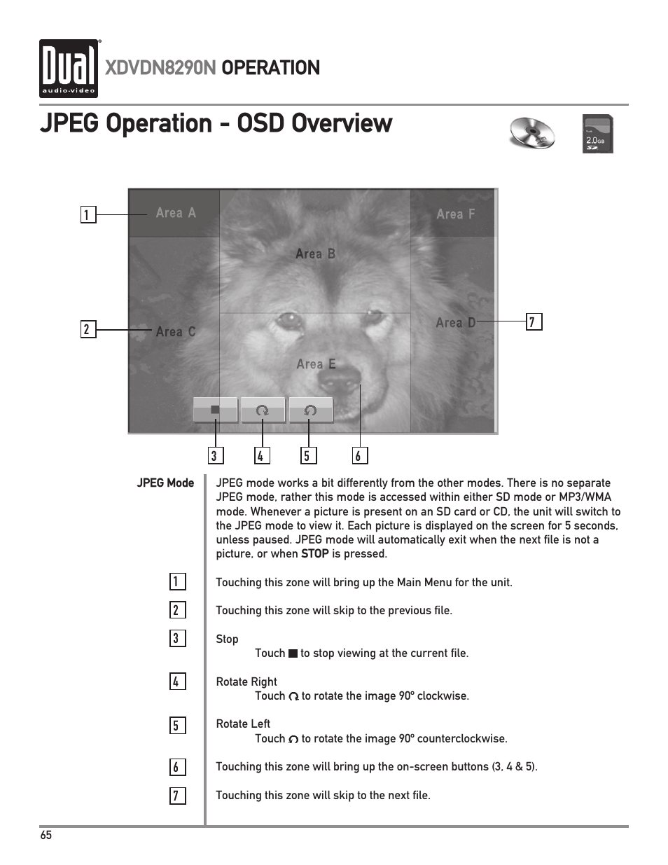 Jpeg operation - osd overview, Xdvdn8290n operation | Dual Electronics XDVDN8290N User Manual | Page 66 / 88