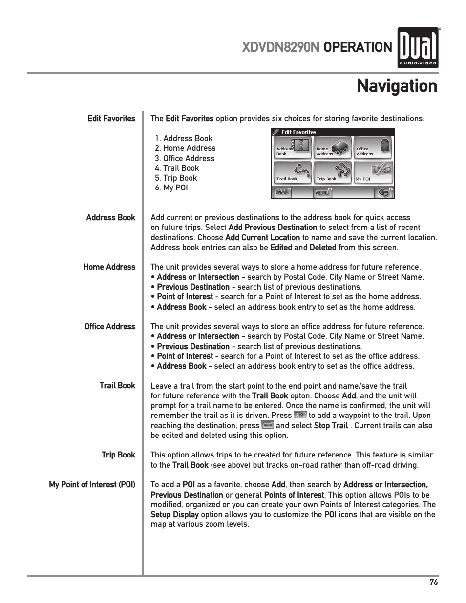 Navigation, Xdvdn8290n operation | Dual Electronics XDVDN8290N User Manual | Page 77 / 88