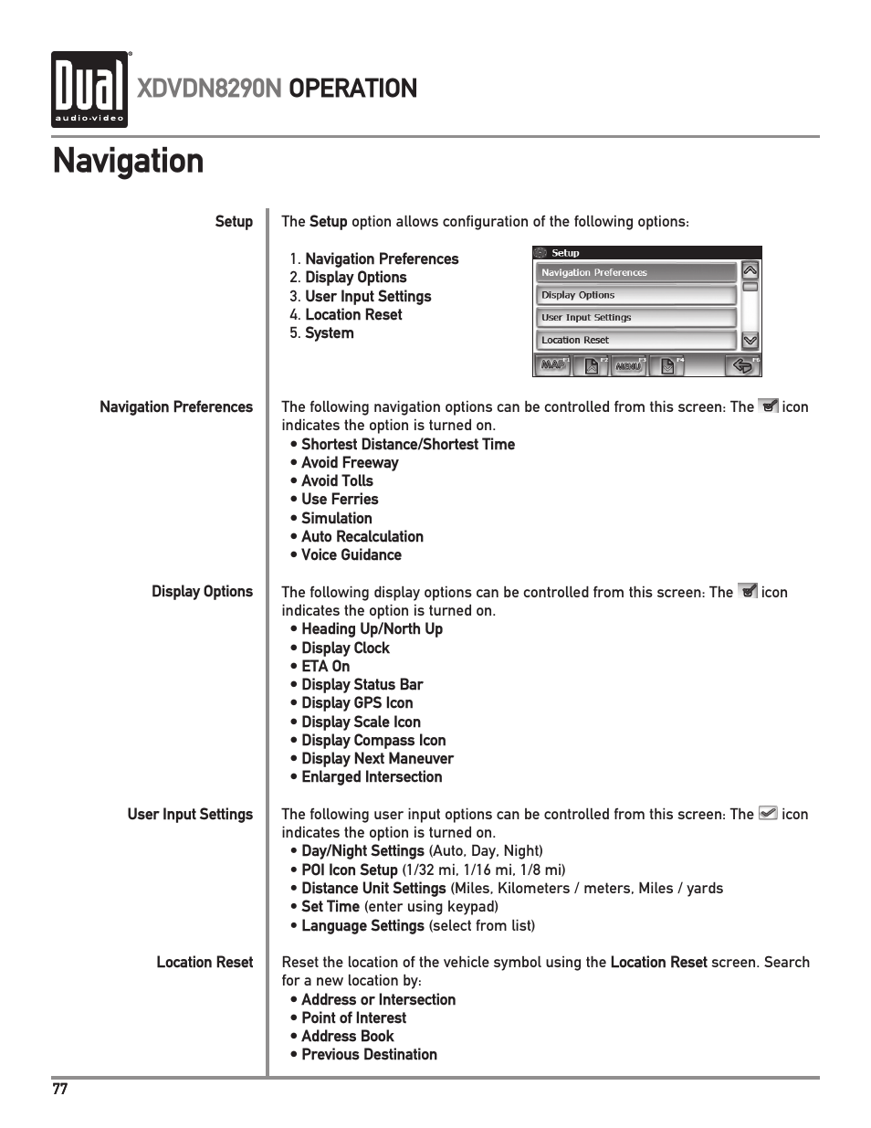 Navigation, Xdvdn8290n operation | Dual Electronics XDVDN8290N User Manual | Page 78 / 88