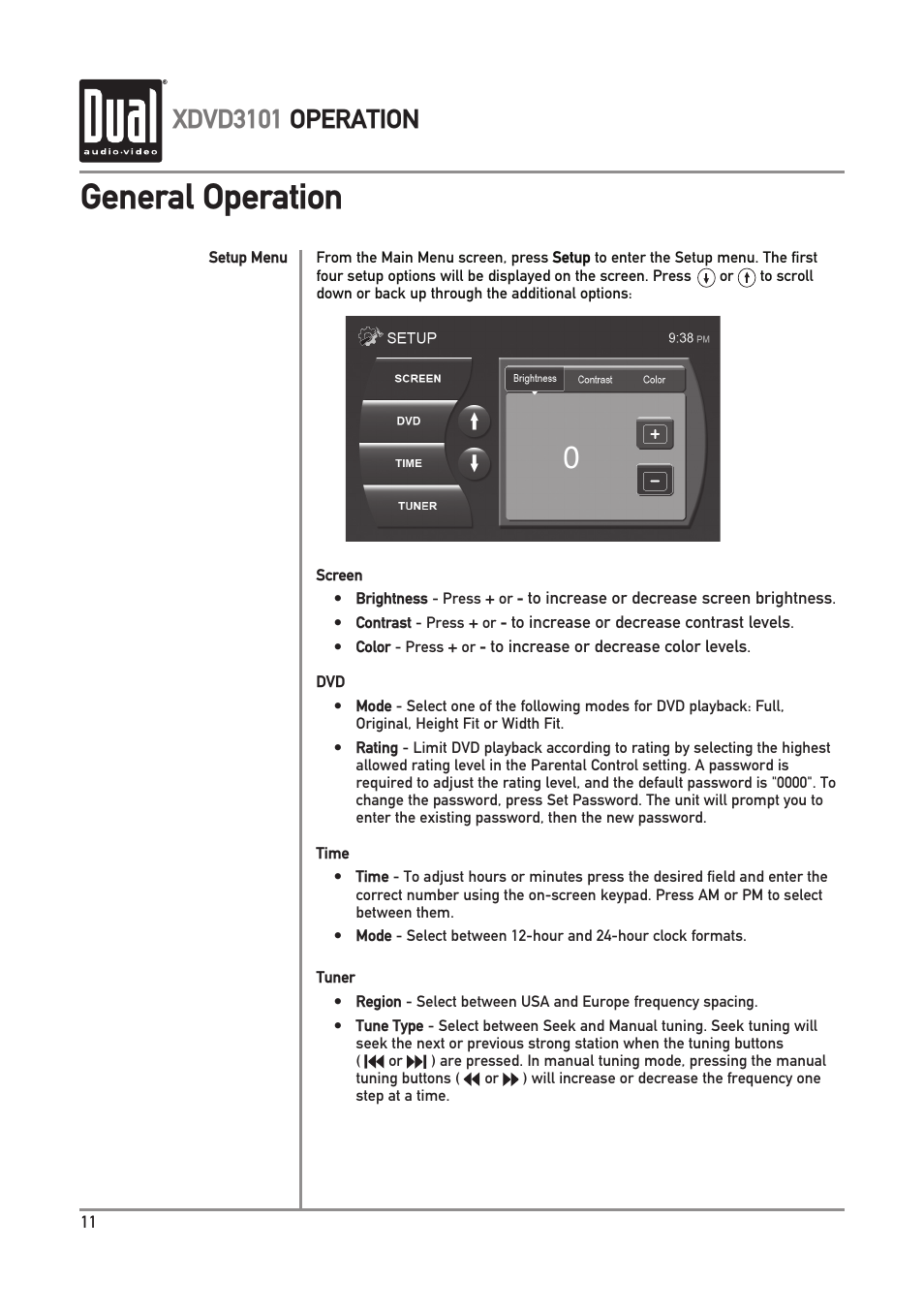 General operation, Xdvd3101 operation | Dual Electronics XDVD3101 User Manual | Page 12 / 40