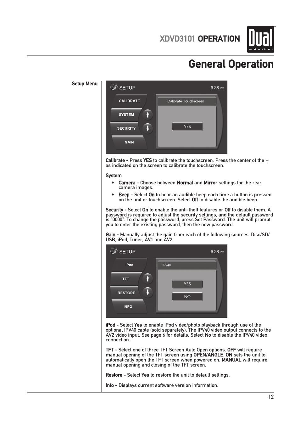 General operation, Xdvd3101 operation | Dual Electronics XDVD3101 User Manual | Page 13 / 40