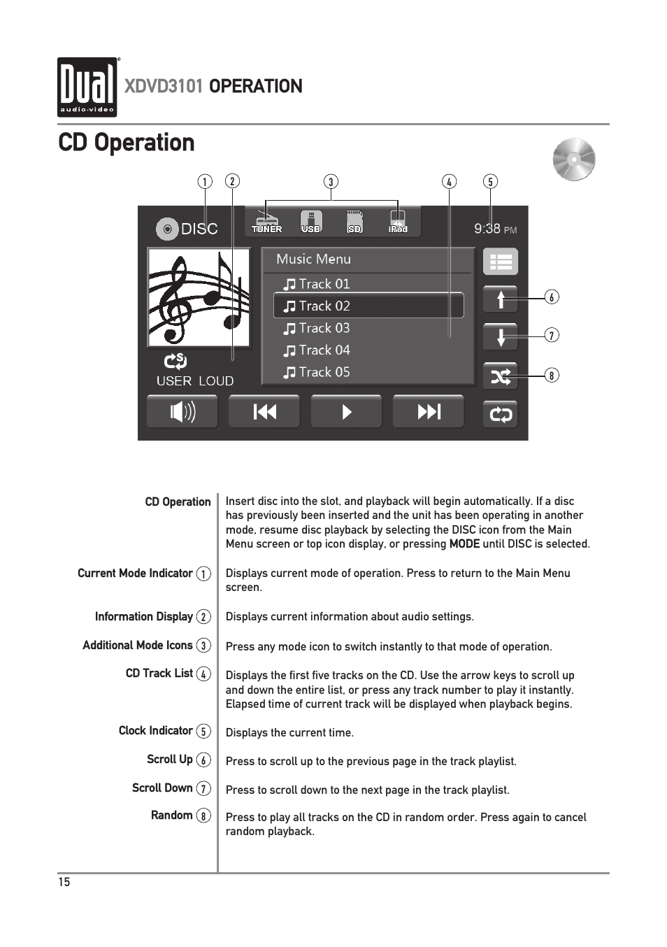 Cd operation, Xdvd3101 operation | Dual Electronics XDVD3101 User Manual | Page 16 / 40