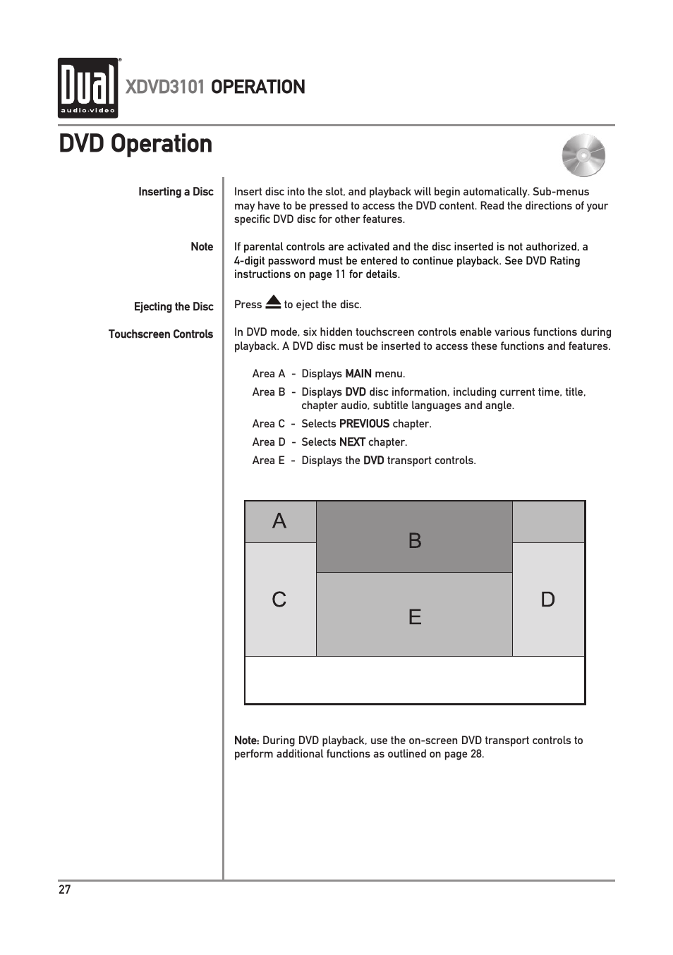 Dvd operation, Xdvd3101 operation | Dual Electronics XDVD3101 User Manual | Page 28 / 40