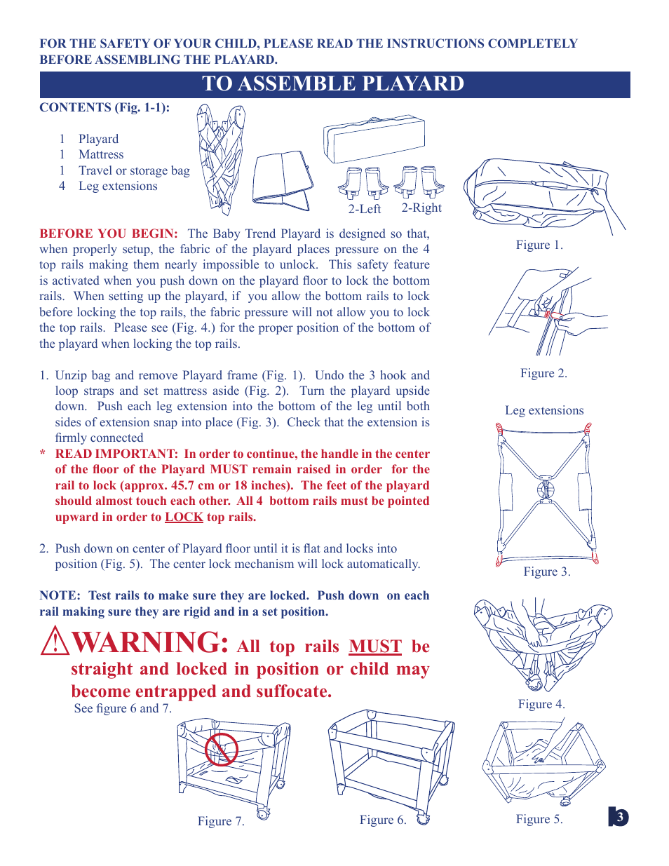 Warning | BabyTrend 8025 - LAUREL OAK PLAY YARD User Manual | Page 3 / 5