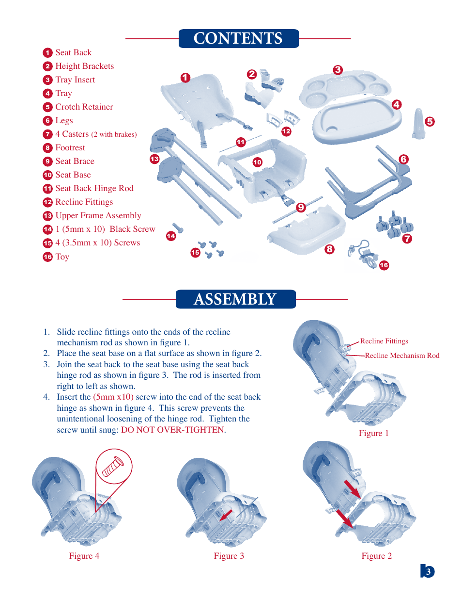 Contents assembly | BabyTrend 8625 - LAUREL OAK HIGH CHAIR User Manual | Page 3 / 8