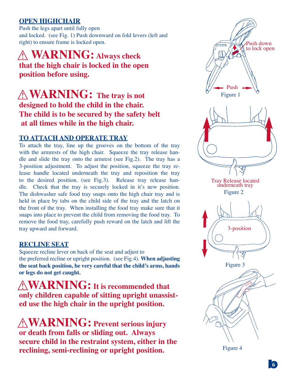 Warning | BabyTrend 8625 - LAUREL OAK HIGH CHAIR User Manual | Page 6 / 8