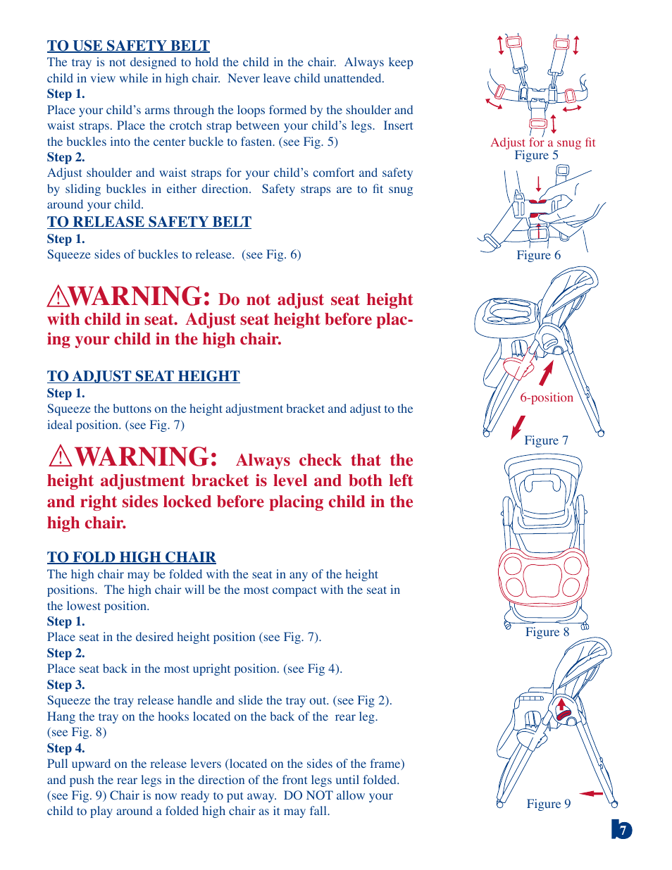 Warning | BabyTrend 8625 - LAUREL OAK HIGH CHAIR User Manual | Page 7 / 8