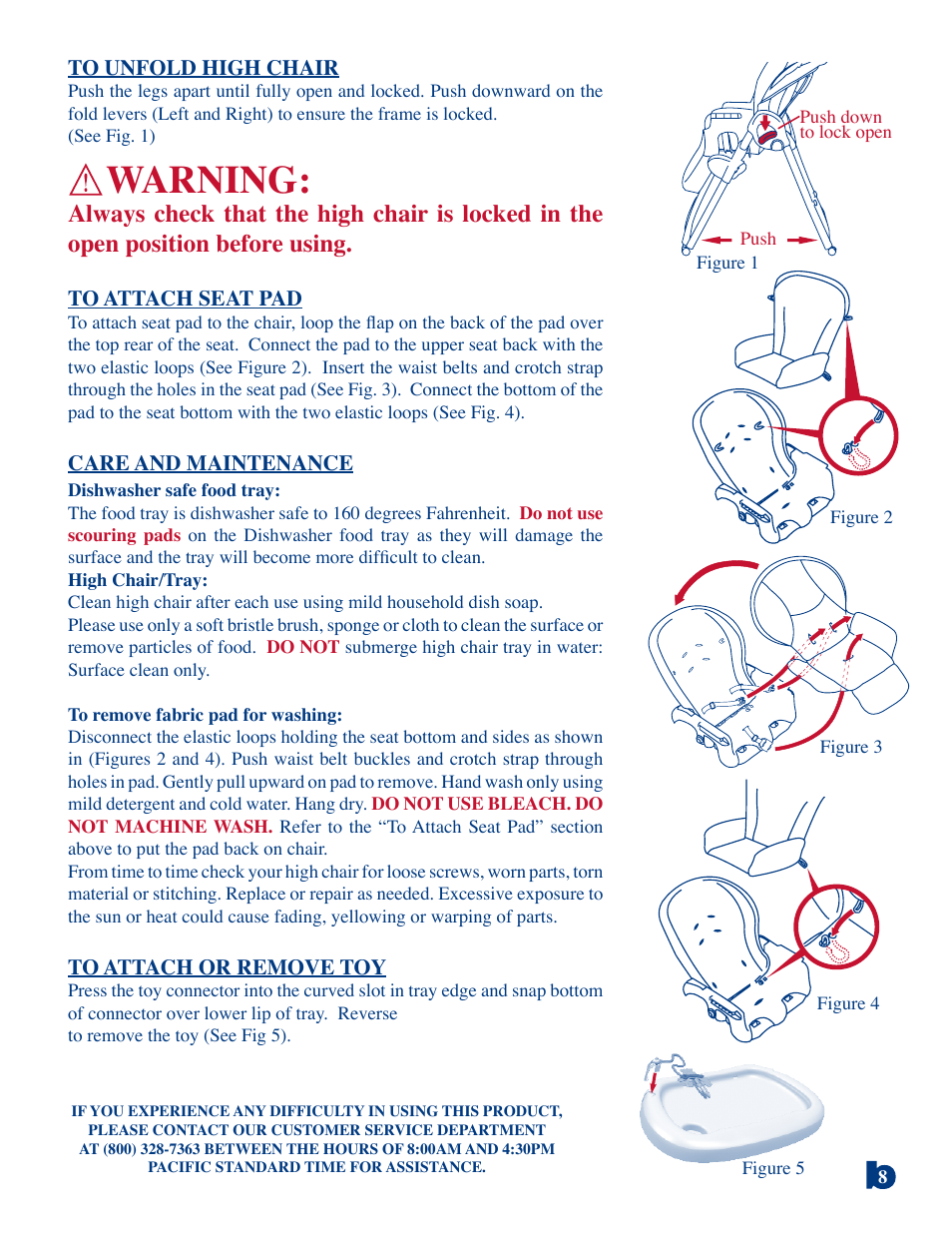 Warning | BabyTrend 8625 - LAUREL OAK HIGH CHAIR User Manual | Page 8 / 8