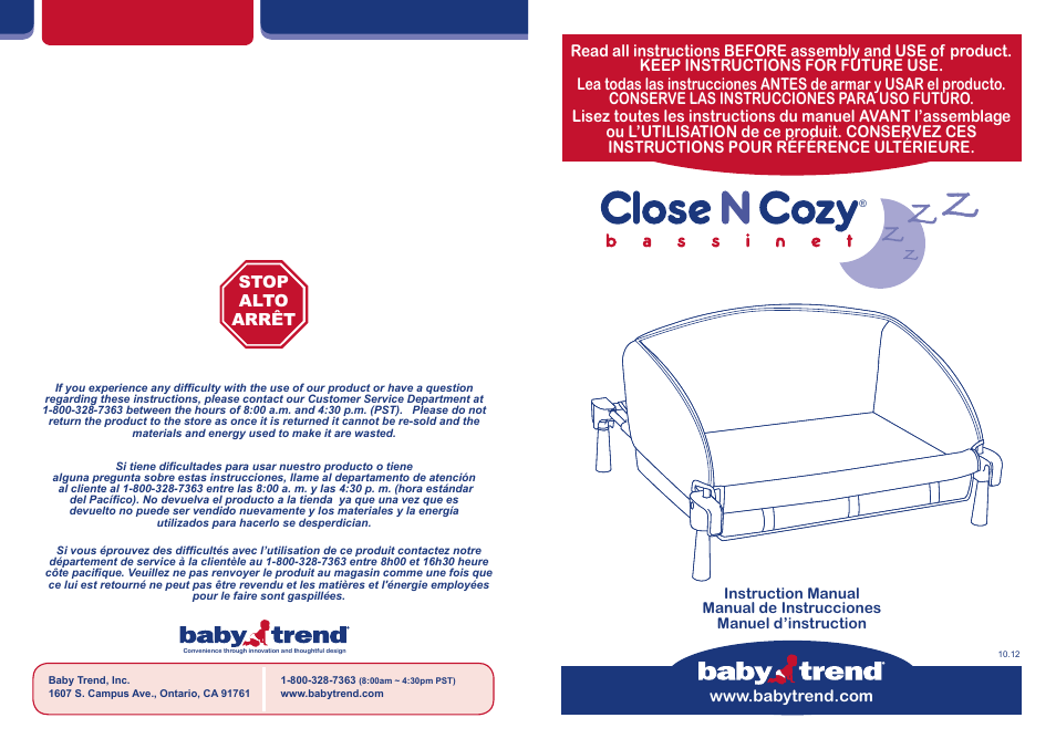 BabyTrend CA66301 - CLOSE N COZY BASSINET User Manual | 16 pages