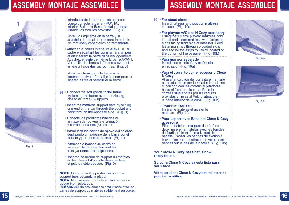 Assembly montaje assemblee | BabyTrend CA66301 - CLOSE N COZY BASSINET User Manual | Page 9 / 16