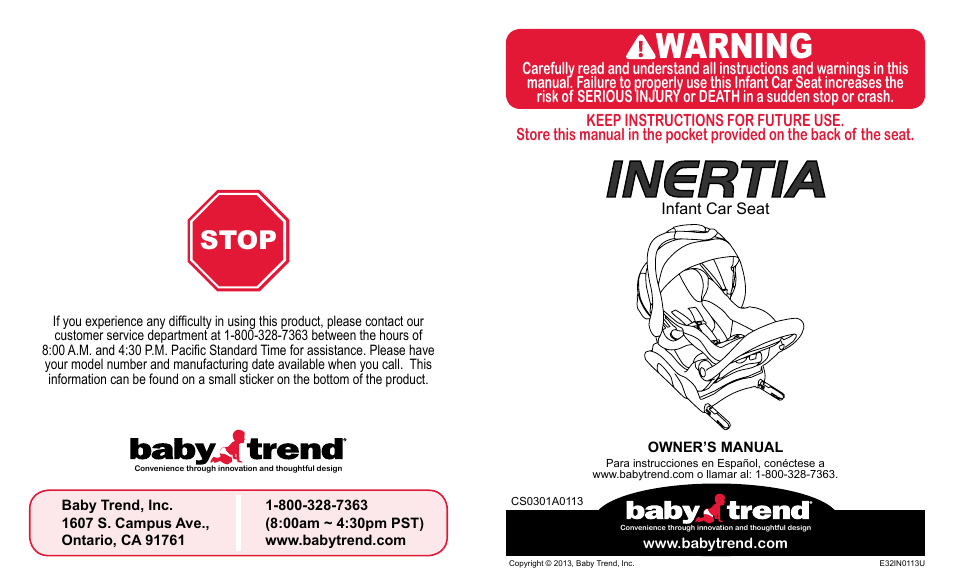 BabyTrend INERTIA INFANT User Manual | 29 pages