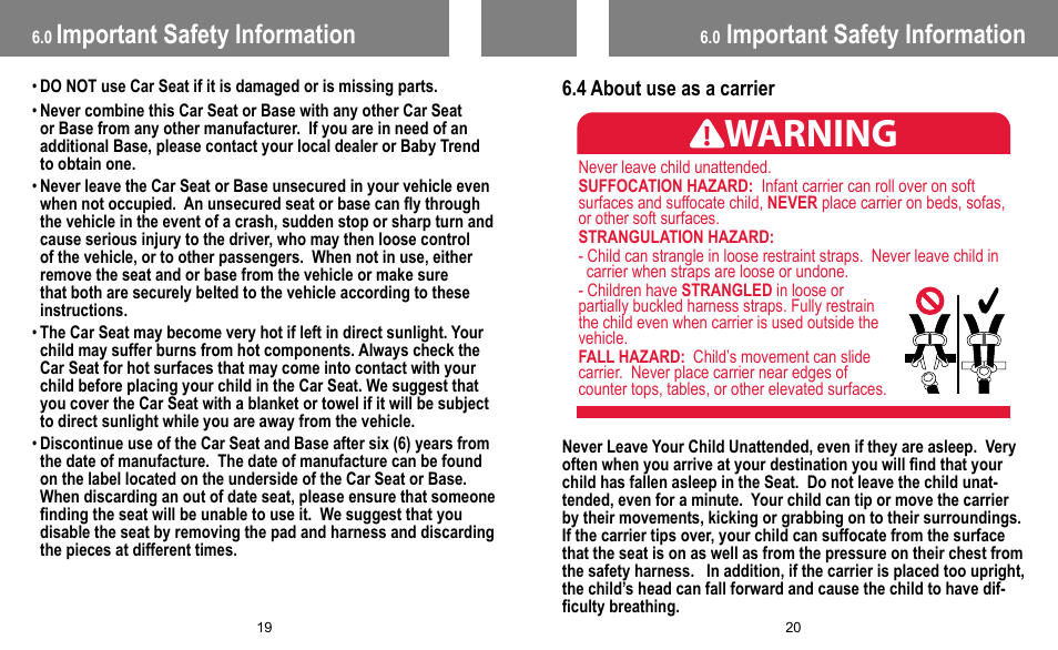 Warning, Important safety information | BabyTrend INERTIA INFANT User Manual | Page 11 / 29