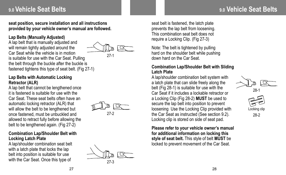 Vehicle seat belts | BabyTrend INERTIA INFANT User Manual | Page 15 / 29