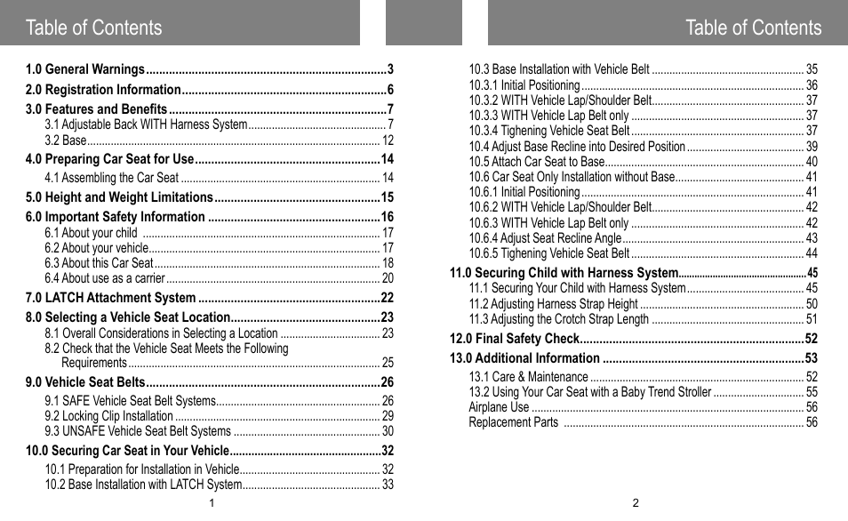 BabyTrend INERTIA INFANT User Manual | Page 2 / 29