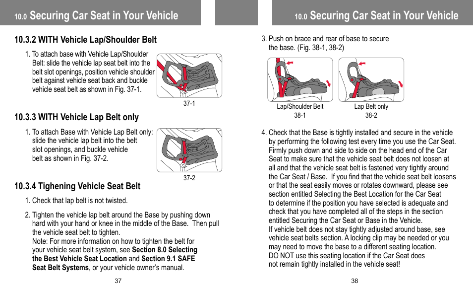 Securing car seat in your vehicle | BabyTrend INERTIA INFANT User Manual | Page 20 / 29
