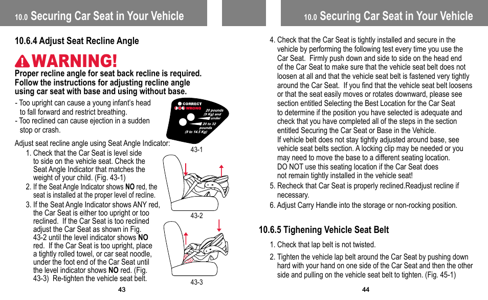 Warning, General warnings, Registration information | Securing car seat in your vehicle | BabyTrend INERTIA INFANT User Manual | Page 23 / 29