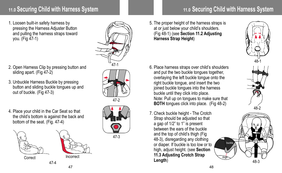 Securing child with harness system | BabyTrend INERTIA INFANT User Manual | Page 25 / 29